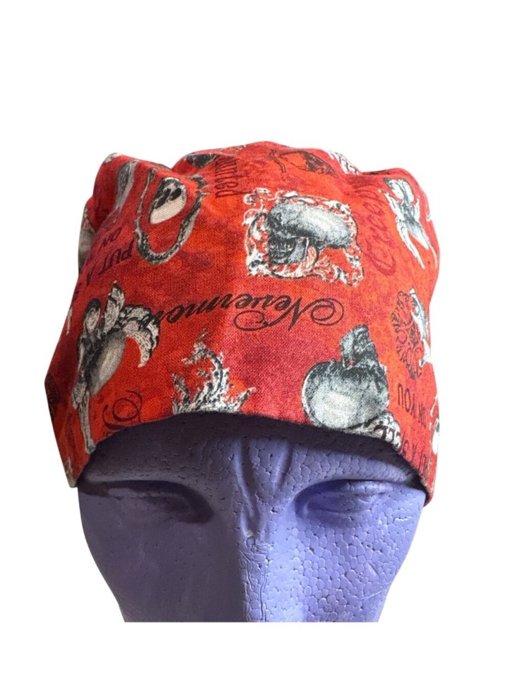 Handmade scrub biker skater cap gothic themed "Nevermore" skull pattern grunge